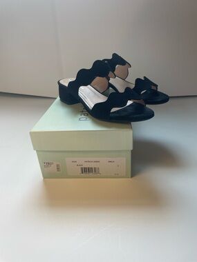 Patricia Green Black Emilia Wavy Strap Low Block Heel Mules